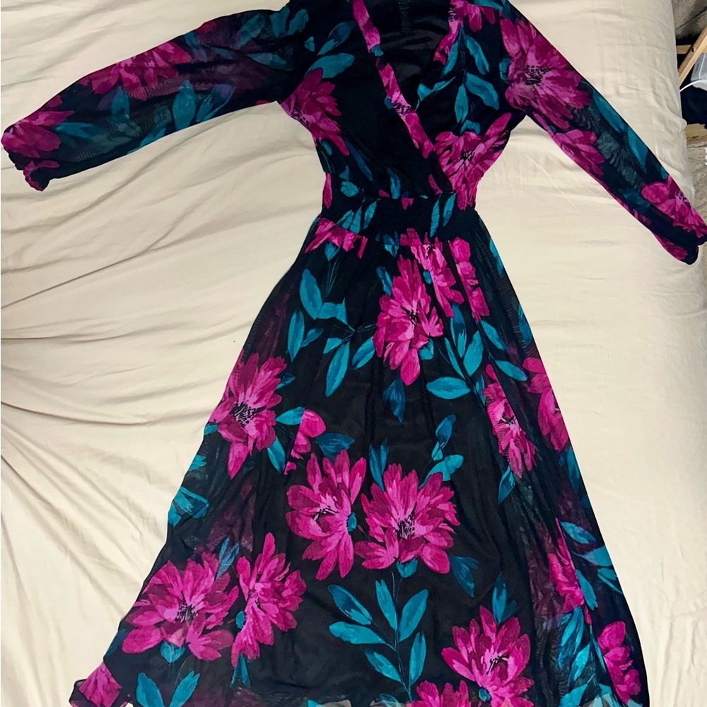 Pink V-Neck Bishop Sleeve Sundress for Cocktail